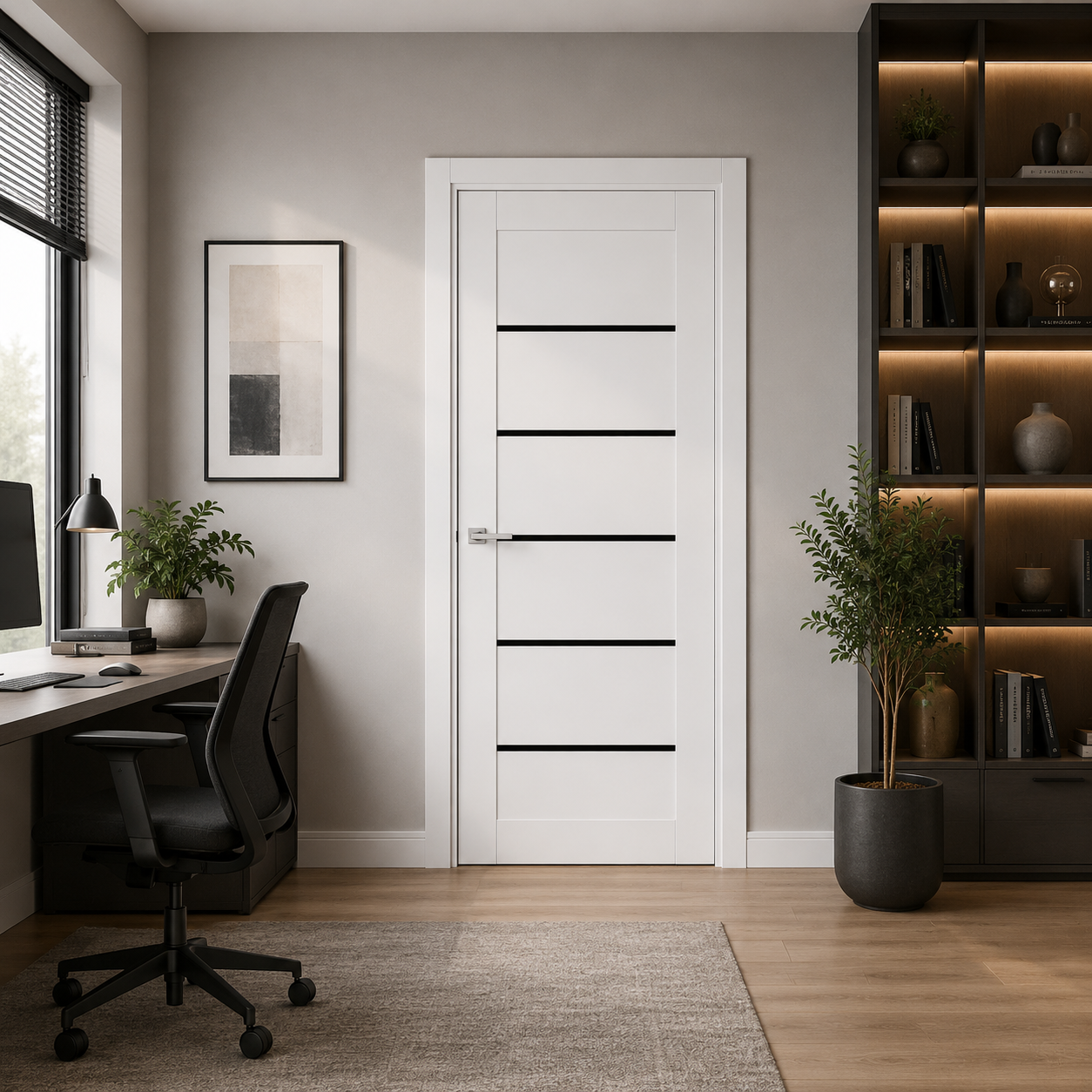 Usa interior - Mira 1 Alb cu Sticla Neagra